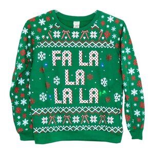 Freeze Medium Fa La La La Christmas Lighted Pullover Sweatshirt Holiday Xmas NEW